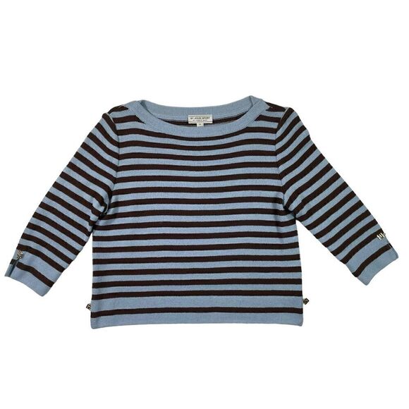 St. John Sport Womens Petite Blue And Black Striped Long Sleeve Wool Blend Top - Picture 1 of 10